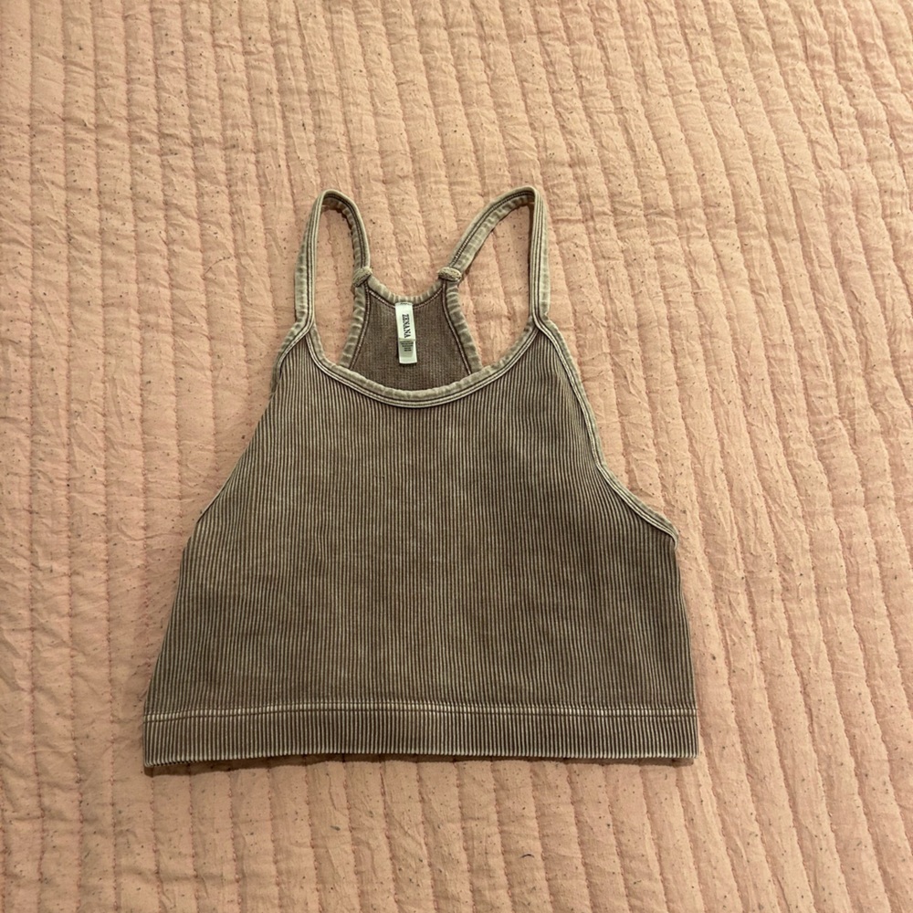 brown ribbed crop top